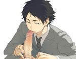  2boys akaashi_keiji bar_censor censored fellatio haikyuu!! kaimuari licking looking_at_viewer male_focus multiple_boys necktie oral penis pov sanpaku school_uniform tie veins veiny_penis yaoi 