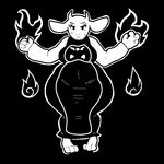  anthro big_breasts black_and_white breasts caprine eyelashes female fire frown goat horn hypnofood mammal monochrome monster solo sweat toriel undertale wide_hips 