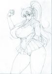  absurdres bishoujo_senshi_sailor_moon bonten bow breasts cameltoe covered_nipples elbow_gloves gloves greyscale highres huge_breasts kino_makoto long_hair looking_at_viewer monochrome parted_lips pink_bow ponytail sailor_jupiter sketch solo traditional_media 