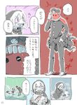  1girl abyssal_admiral_(kantai_collection) blush bubble comic fang glass_shards gloves hat hood hoodie kantai_collection mask pants re-class_battleship reflection ryou-san scarf shoes short_hair smile tail teeth translated underwear uniform 