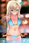  absurdres aqua_bikini bikini blonde_hair blue_bikini boku_wa_tomodachi_ga_sukunai butterfly_hair_ornament commentary_request hair_ornament highres kashiwazaki_sena koyama_mai long_hair parted_lips side-tie_bikini solo swimsuit wet 