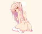  1girl animal_ears ass blush female long_hair nude original pink_hair shia_flatpaddy syroh tail thighhighs 
