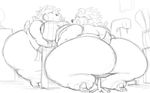  animal_crossing apron big_breasts big_butt breasts butt eyes_closed hedgehog huge_butt mabel_able mammal monochrome nintendo obese overweight sable_able sibling sisters thick_thighs unknown_artist video_games 