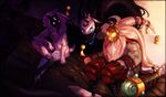  1girl 2015 absurd_res anthro bard_(character) bard_(league_of_legends) branch canine caprine clothing dark_background female fireflufferz forest glowing glowing_eyes group hair hi_res horn humanoid kindred kindred_(character) lamb_(league_of_legends) league_of_legends log long_hair male mammal mask meeps monster monster_boy monster_girl sheep simple_background sitting tree video_games white_hair wolf wolf_(league_of_legends) 