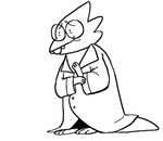  alphys animated black_and_white buckteeth english_text eyewear female glasses lab_coat laugh monochrome monster nervous sagecoffey scalie solo sweat teeth text undertale 