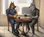  2015 anthro beverage canine clothed clothing coffee cruelty dog food german_shepherd hair mammal police reis rukis sitting smile unconditional wolf 