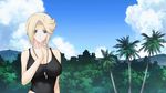  blonde_hair blue_eyes breasts cleavage dog_tags large_breasts muvluv_total_eclipse palm_tree short_hair stella_bremer tank_top 