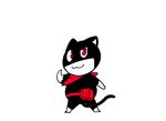  1girl animated animated_gif artist_request cat english_text feline female looking_at_viewer mammal monochrome morgana_(persona_5) persona persona_5 red_eyes simple_background solo text unknown_artist 