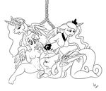  2015 all_fours anthro anthrofied barefoot bound breasts chain chained cutie_mark equine feathered_wings feathers female female/female friendship_is_magic group hair half-closed_eyes hands_behind_back horn humanoid_feet long_hair mammal my_little_pony navel nipples nude omega256 open_mouth plantigrade princess_cadance_(mlp) princess_celestia_(mlp) princess_luna_(mlp) pussy restrained sibling sisters spread_legs spreading twilight_sparkle_(mlp) winged_unicorn wings 