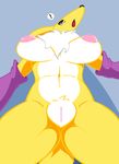  anthro blue_eyes breasts canine clothing digimon female fox fur gloves inverted_nipples lil_scooter56 looking_at_viewer mammal markings nipples renamon solo white_fur yellow_fur 