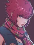  chromatic_aberration ilya_kuvshinov_(style) koyorin lips red_hair scarf short_hair solo stray_cat_crossing 