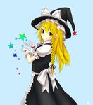  blonde_hair bow braid dress gloves hair_ribbon hat kirisame_marisa long_hair ribbon scwibbles simple_background solo star touhou witch_hat yellow_eyes 