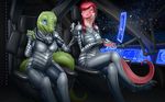  bodysuit clothing computer console cybernetics cyborg duo female holograph machine reptile respirator scalie science_fiction skinsuit space spacecraft vader-san vehicle 