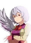  dress highres kishin_sagume long_sleeves looking_at_viewer purple_dress red_eyes shiver_(siva-hl) short_hair silver_hair simple_background single_wing solo touhou upper_body v vest white_background wings 