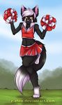  2015 anthro barefoot black_fur canine cheerleader clothed clothing fox fur girly hair looking_at_viewer male mammal pom_poms simple_background skirt smile solo standing z-afiro 