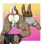 anus butt clothed clothing half-dressed jockstrap lagomorph male mammal mochibuns mochibuns_(artist) rabbit solo teasing twink underwear 