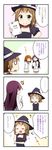  /\/\/\ 0_0 3girls 4koma a-rise bangs blunt_bangs blush_stickers brown_hair choker collared_shirt comic earrings flying_sweatdrops green_eyes halloween_costume hat heart jewelry jitome kira_tsubasa love_live! love_live!_school_idol_project miyako_hito multiple_girls necktie ojou-sama_pose papers purple_hair school_uniform shirt skirt sparkle spoken_ellipsis toudou_erena translated utx_school_uniform witch_hat yuuki_anju 