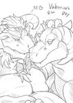  &lt;3 ambiguous_gender blush bristles chest_tuft claws dragon duo english_text facial_hair fur goatee hand_on_head horn japanese_text male monochrome sketch text tongue tuft 