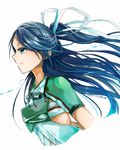  arms_behind_back blue_eyes blue_hair dated kantai_collection katsuragi_(kantai_collection) long_hair nagihashi_koko solo twitter_username 