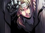  angry bandaged_head bandages blonde_hair clenched_teeth edward_elric fullmetal_alchemist howoona long_hair looking_at_viewer male_focus mechanical_arm solo teeth yellow_eyes 