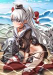  amatsukaze_(kantai_collection) blush brown_eyes dress hairband kantai_collection long_hair panties partially_submerged rensouhou-kun sailor_dress silver_hair solo torn_clothes tsuuhan two_side_up underwear water 