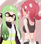  ? arms_behind_back bad_id bad_pixiv_id bike_shorts blush brown_eyes confession domino_mask fang from_behind green_hair headgear inkling letter long_hair long_sleeves looking_at_viewer looking_back love_letter mask mask_removed midriff multiple_girls octarian open_mouth pointy_ears red_hair splatoon_(series) splatoon_1 squidbeak_splatoon takozonesu tank_top tentacle_hair turtleneck uni_mmtab vest yuri 