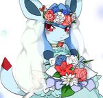  clothing crimson_eyes cute dress eeveelution glaceon looking_at_viewer nintendo pok&eacute;mon unknown_artist video_games wedding_dress 