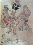  anthro blitz_(character) blitztheleopard_(artist) blonde_hair drawing enrich_(character) female greer_(character) group hair headphones male traditional_media_(artwork) 