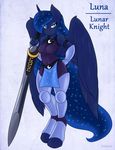  2015 ambris anthro anthrofied armor blue_eyes blue_fur blue_hair clothing equine female friendship_is_magic fur hair horn mammal melee_weapon my_little_pony princess_luna_(mlp) solo sword weapon winged_unicorn wings 