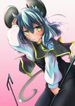  akure_ekuto animal_ears blush capelet cover cover_page grey_hair mouse_ears mouse_tail nazrin pendulum rod solo tail touhou yellow_eyes 