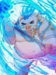  2019 anthro belly boar clothing gouryou hamuga86 humanoid_hands male mammal mohawk moobs navel nipples overweight overweight_male pants porcine solo teeth tokyo_afterschool_summoners tusks video_games water 