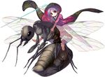  ant barefoot bowl bowl_hat bug commentary_request hat holding_needle insect japanese_clothes kimono long_sleeves looking_at_viewer minigirl needle obi pink_eyes purple_hair riding sash shope solo sukuna_shinmyoumaru touhou wide_sleeves wings 
