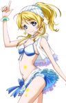  artist_request ayase_eli bandana bikini blonde_hair blue_bikini blue_eyes earrings index_finger_raised jewelry looking_at_viewer love_live! love_live!_school_idol_project natsuiro_egao_de_1_2_jump! navel official_art solo source_request star swimsuit third-party_edit transparent_background 