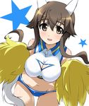  animal_ears breasts brown_eyes brown_hair cheerleader cleavage_cutout dog_ears dog_tail large_breasts looking_at_viewer midriff navel open_mouth pom_poms solo star strike_witches sweat tail takei_junko tokiani world_witches_series 