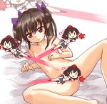  black_hair blush breasts censored collarbone fan flat_chest hat hat_ribbon himekaidou_hatate long_hair multiple_girls navel nibi novelty_censor nude pointy_ears pom_pom_(clothes) purple_eyes ribbon shameimaru_aya shirt skirt small_breasts spread_legs tokin_hat touhou twintails wavy_mouth |_| 