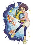  blush girl glasses leggings misora_inaho rocket rockets short_hair skirt space space_suit usapyon youkai_watch 