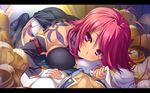  antenna_hair bamboo_steamer bandages baozi blush breast_press breasts dark_skin food game_cg katagiri_hinata koihime_musou large_breasts looking_at_viewer official_art pov red_eyes red_hair ryofu shin_koihime_musou short_hair smile solo_focus tattoo thighhighs 