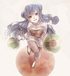  bad_id bad_pixiv_id bell blush chinese_clothes double_bun dual_wielding full_body hair_bell hair_ornament highres holding leg_up long_hair long_sleeves looking_at_viewer mace mizutame_tori no_socks open_mouth purple_eyes purple_hair ranma_1/2 shampoo_(ranma_1/2) sidelocks solo standing standing_on_one_leg weapon 