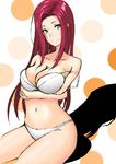  1girl bare_shoulders bra breasts brown_eyes cleavage long_hair midriff navel panties purple_hair sakaki_ryouko shadow shokugeki_no_souma underwear 