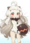  adapted_costume ahoge highres horns kantai_collection long_hair naitou_ryuu northern_ocean_hime red_eyes shinkaisei-kan solo swimsuit white_hair 