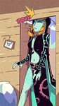  1girl blue_skin bonk door hood midna midna_(true) orange_hair setz spoilers tall the_legend_of_zelda twili_midna zelda_musou 