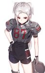  bad_id bad_twitter_id football_helmet football_uniform helmet kfr long_hair red_eyes solo sportswear white_hair 