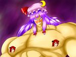  &gt;:) blank_eyes blush broly censored character_censor cosplay dragon_ball dragon_ball_z evil_grin evil_smile giru_(silver-riaslight) grin hat highres koakuma long_hair male_focus mob_cap muscle no_pupils novelty_censor patchouli_knowledge pointless_censoring purple_hair smile solo touhou v-shaped_eyebrows 