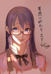  apron artist_name blue_hair glasses lips long_hair matsumoto_maya purple_eyes purple_hair sketch solo translation_request vocky waitress working!! 