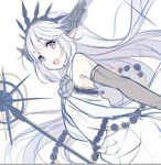  :d bangs bare_shoulders blue_flower blue_rose dress flower granblue_fantasy hair_flower hair_ornament kujou_ichiso lily_(granblue_fantasy) long_hair open_mouth painttool_sai pointy_ears purple_eyes rose simple_background smile solo staff tiara upper_body white_background white_dress white_hair 