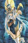  1girl ally_of_justice_catastor bakabakasii blue_eyes breasts female highres large_breasts legs long_hair one-piece_swimsuit ponytail sketch solo swimsuit very_long_hair yu-gi-oh! yuu-gi-ou_duel_monsters 