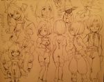  ass bodysuit bow breasts choker commentary_request eiko_carol final_fantasy final_fantasy_ix garnet_til_alexandros_xvii gloves groin highres horn jewelry medium_hair monochrome multiple_boys multiple_girls nanpou_(nanpou0021) necklace smile tail vivi_ornitier wings zidane_tribal 