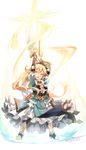  armor armored_dress blue_dress breastplate charlotta_fenia crown dress full_body gauntlets granblue_fantasy high_heels highres holding holding_sword holding_weapon long_hair nanahara_fuyuki pointy_ears simple_background solo sword weapon white_background 