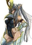  1girl ally_of_justice_catastor bakabakasii breasts female highres large_breasts legs long_hair looking_at_viewer one-piece_swimsuit ponytail red_eyes shiny_skin sketch solo swimsuit very_long_hair yu-gi-oh! yuu-gi-ou_duel_monsters 