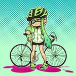  3d_rod! bicycle bike_shorts domino_mask fingerless_gloves gloves ground_vehicle helmet inkling jacket long_hair mask pointy_ears shoes smile sneakers solo splatoon_(series) splatoon_1 tentacle_hair 